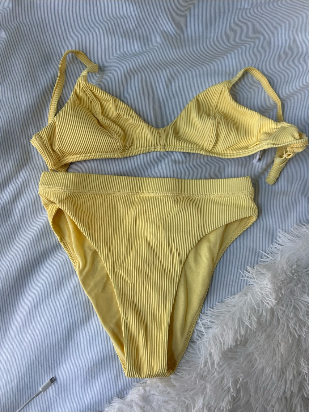 Roxy Yellow Ribbed Triangle Bikini Set